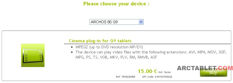 There are other Video Players alternatives to support content where the commercial Archos Cinema plug-in would be required, please check Vplayer.